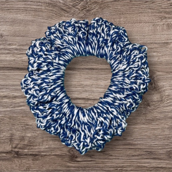 3/$12 Elegant Blue and White Crochet Hair Scrunchie - Picture 5 of 7